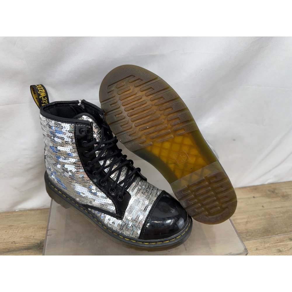Dr. Martens 1460 Pooch Sequin Silver Black Lace Up Boots Womens 6 5182 - Picture 5 of 9